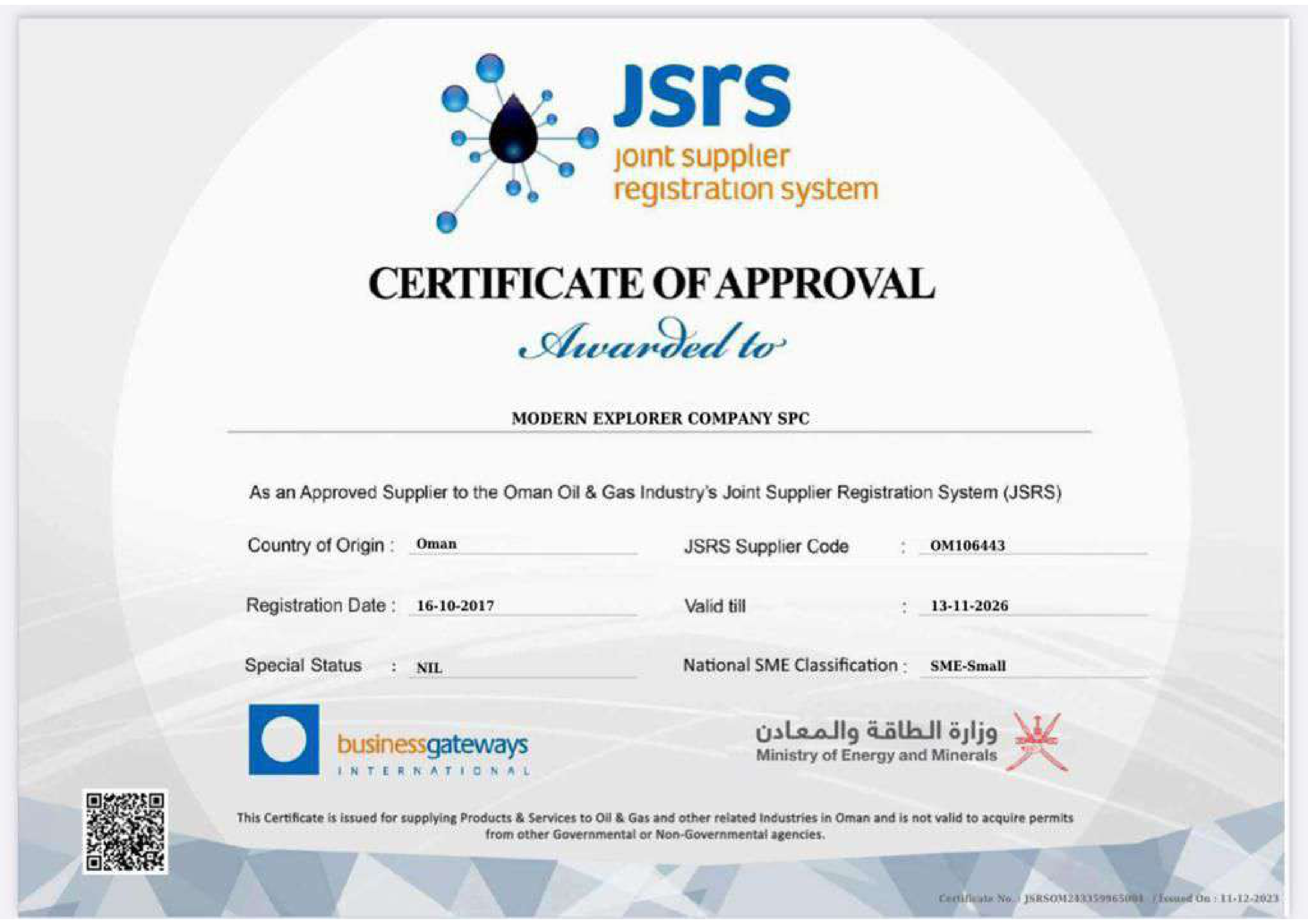 Certificate for JSRS Registration