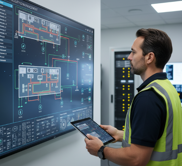 An engineer performing maintenance on industrial equipment.